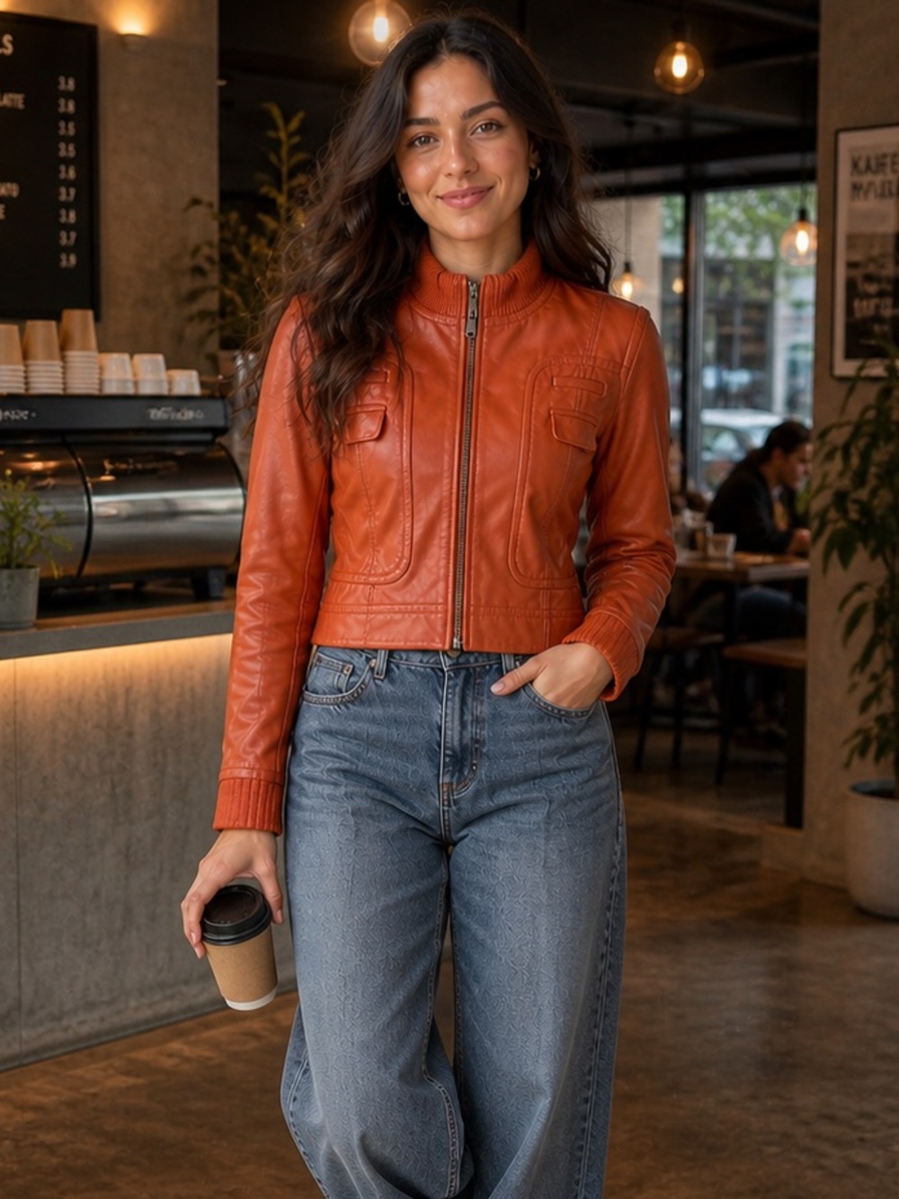 Cache Vintage Orange Leather Jacket